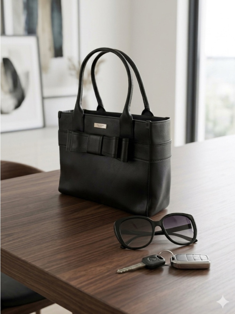 Kate Spade Quinn Villabella Black Leather Bow Tote | Preppy Capsule Staple